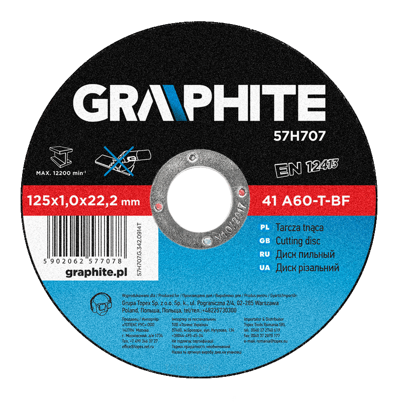 GRAPHITE disque à tronçonner 125x22x1,0mm métal 41 a60-t-bf