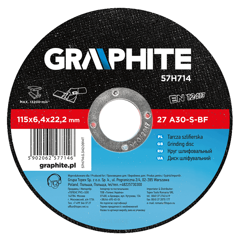 GRAPHITE grinding disc 115x22x6.4mm metal 27 a30-s-bf