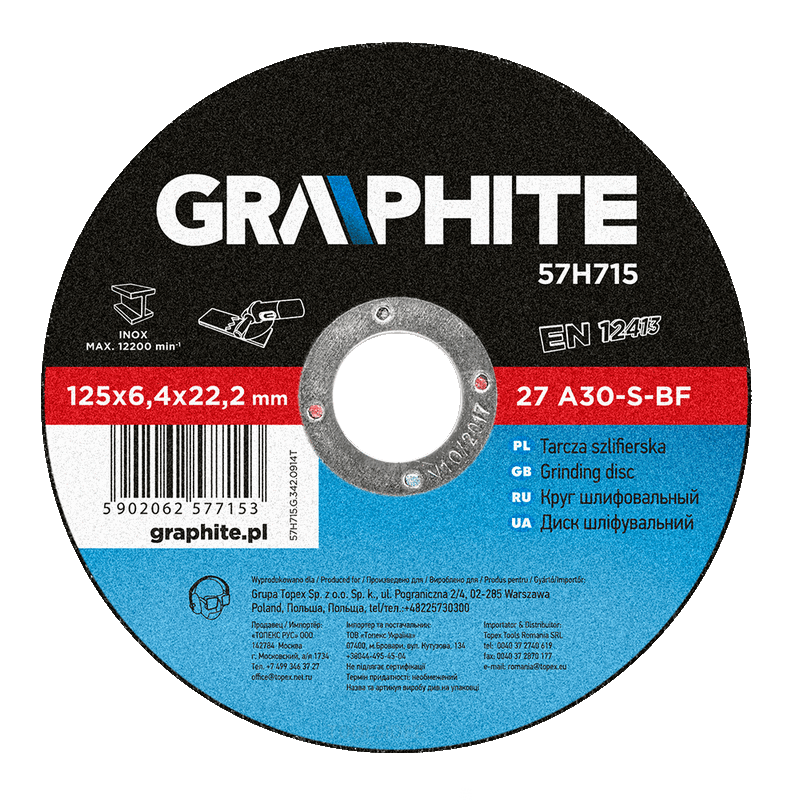 GRAPHITE grinding disc 125x22x6.4mm metal 27 a30-s-bf