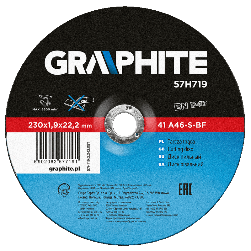 GRAPHITE disque à tronçonner 230x22x1,9 mm métal 41 a60-t-bf
