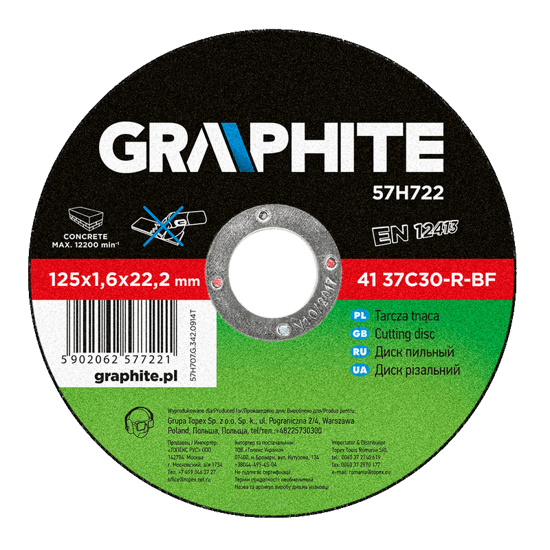 GRAPHITE disque à tronçonner 125x22x1,6mm stone 41 37c30-r-bf