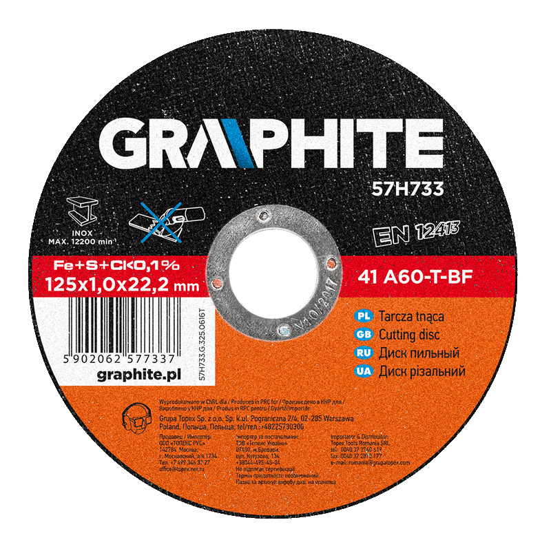 GRAPHITE disque à tronçonner 125x22x0,8mm metal industry inox, 41 a60-t-bf