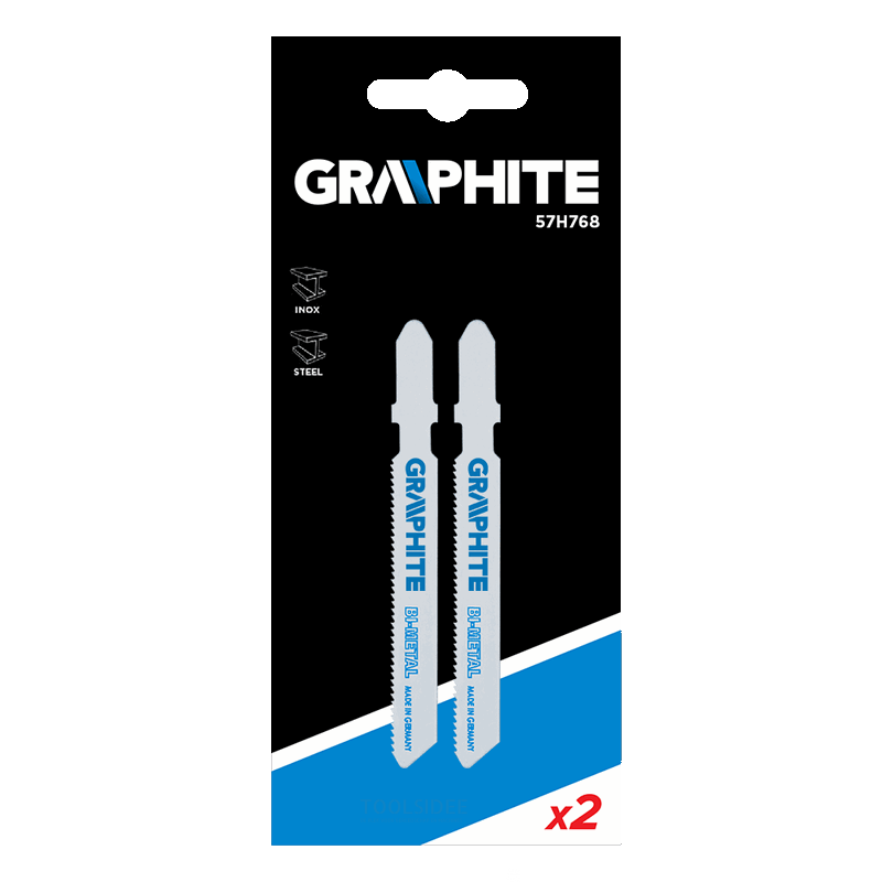 GRAPHITE jigsaws t-connection, 75mm, 21tpi, metal and inox, 2 pack