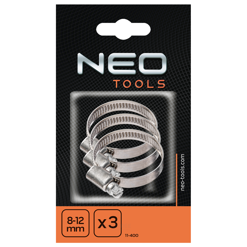NEO hose clamp stainless steel w4 8-12mm 9mm band, 3 pieces package