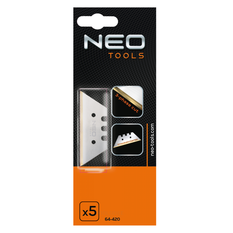NEO spare blade 52mm trapezoidal, titanium 5 pieces pack, 52 x 0.65mm, traps pointed laser cut