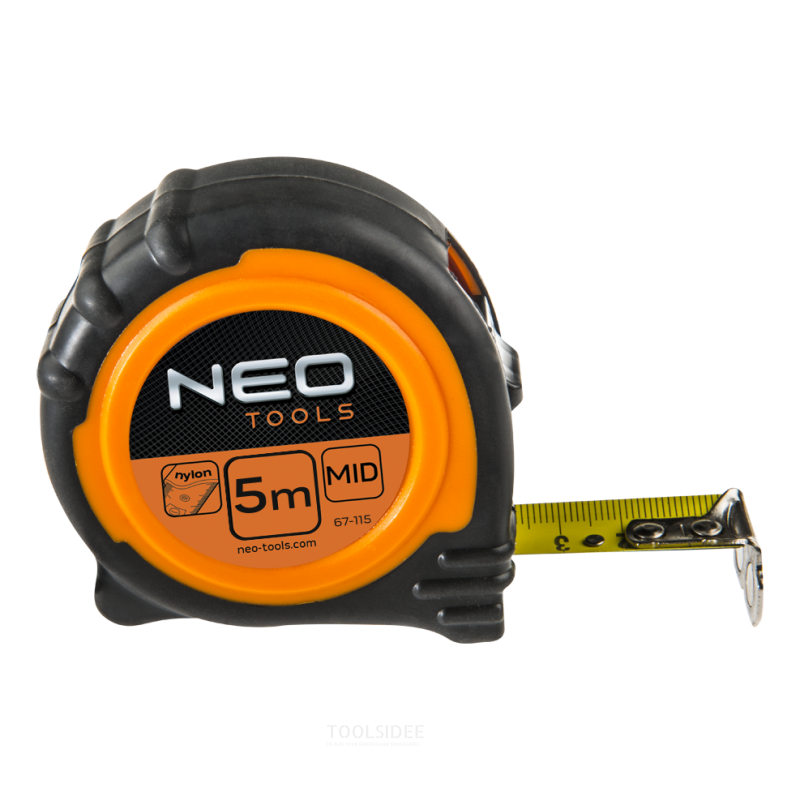 NEO målebånd 5mtr, magnetisk nylonbelagt, 19 mm båndbredde, gummi anti-slip kabinet