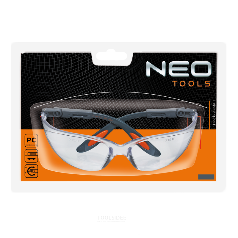 NEO sikkerhetsbriller blank justerbar, polykarbonat, ce og tuv m + t