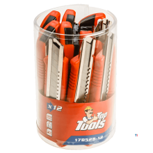 Top Tools caja de cuchillos de rotura de 18 mm guía de metal de 12 piezas