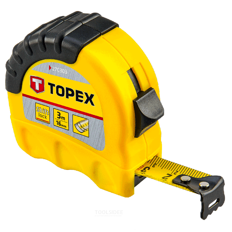 TOPEX målebånd 3 mtr shiftlock nylonbelagt, 16 mm bånd