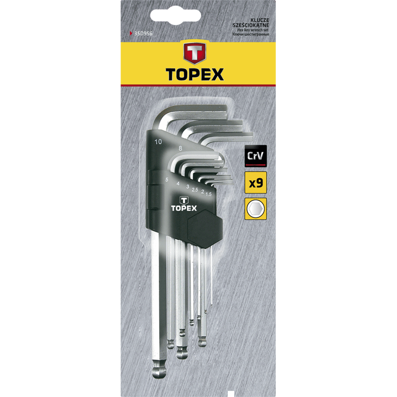 TOPEX allen sett long med ball 1,5-10mm, crv steel
