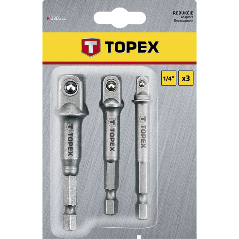 TOPEX adapterset 3 delig 3/8 1/4 1/2 aansluiting, crv staal