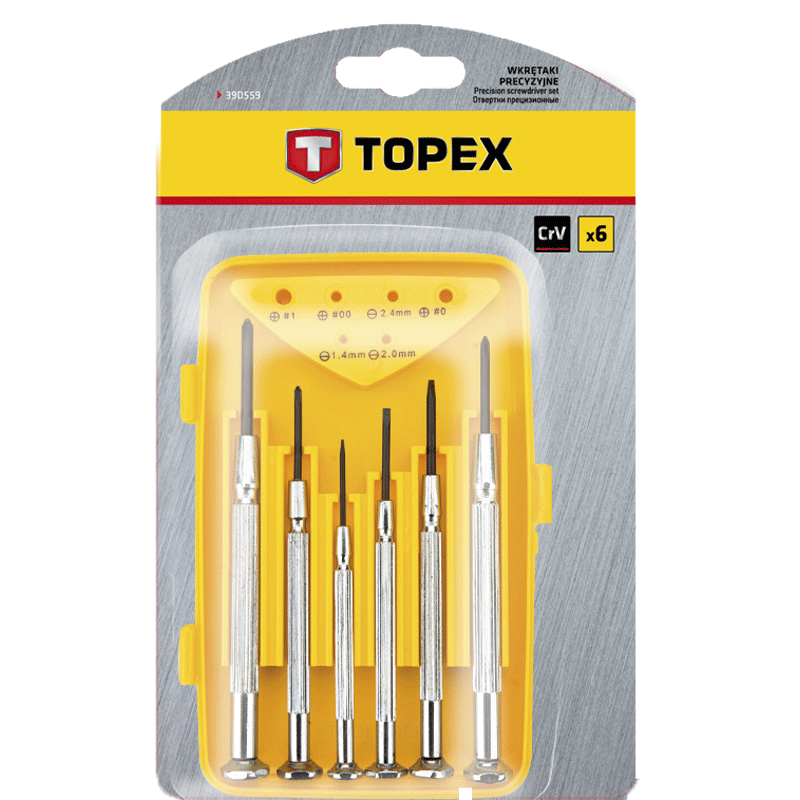 TOPEX precision screwdriver set 6 piece extra hardened, crv steel