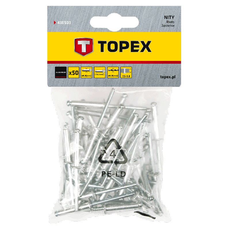 TOPEX popnagels 4,8x12,5mm 50 stuks verpakking, aluminium