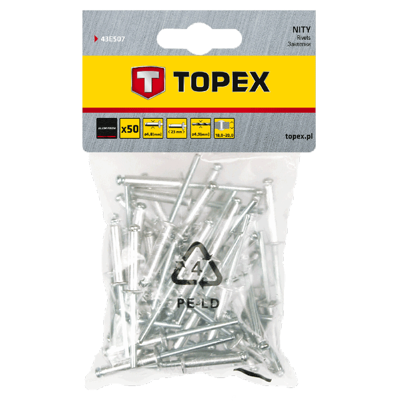 TOPEX popnagels 4,8x18mm 50 stuks verpakking, aluminium