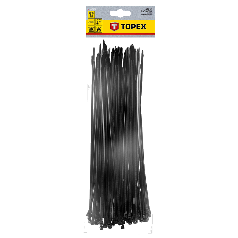 TOPEX cable bundle tape 3.6 x 300mm black 100 pieces, uv resistant, - / - 35 ° to + 85 °, polyamide 6.6