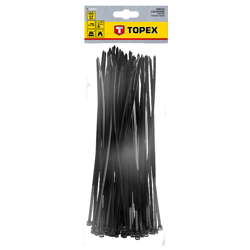 TOPEX kabelbåndsbånd 4,8 x 300 mm svart 75 stykker, uv-bestandig, - / - 35 ° til + 85 °, polyamid 6,6