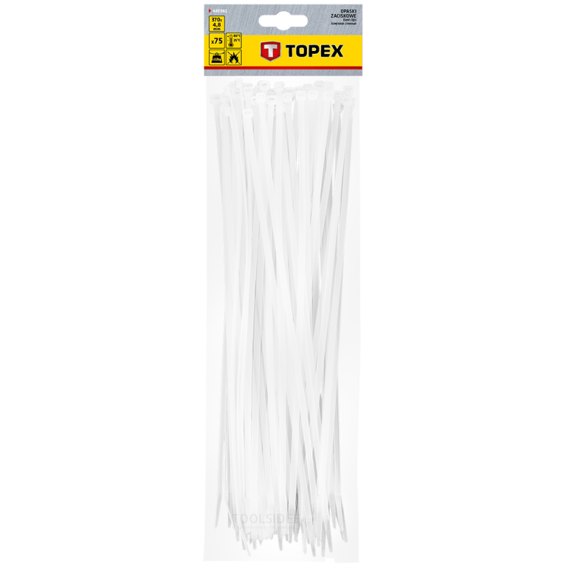 TOPEX cable bundle tape 4.8 x 370mm white 75 pieces, uv resistant, - / - 35 ° to + 85 °, polyamide 6.6