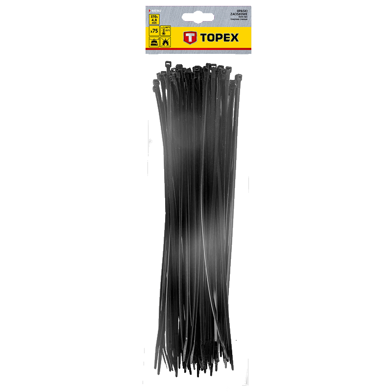 TOPEX nastro per fasci di cavi 4,8 x 370 mm nero 75 pezzi, resistente ai raggi uv, - / da - 35 ° a + 85 °, poliammide 6.6