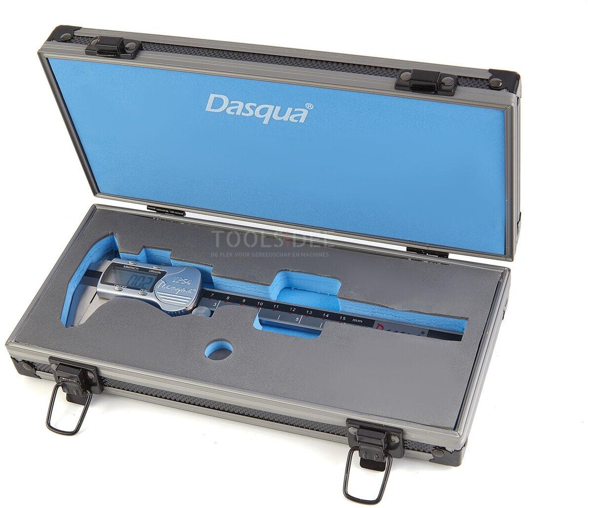 Dasqua IP 54 Professional 150 mm digital kaliper med stor skjerm og metallhus Dasqua IP 54 Professional 150 mm digital kaliper med stor skjerm og metallhus