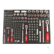HBM 145 Piece Socket Set with Ratchets in Carbon Foam inlay for Tool Trolley