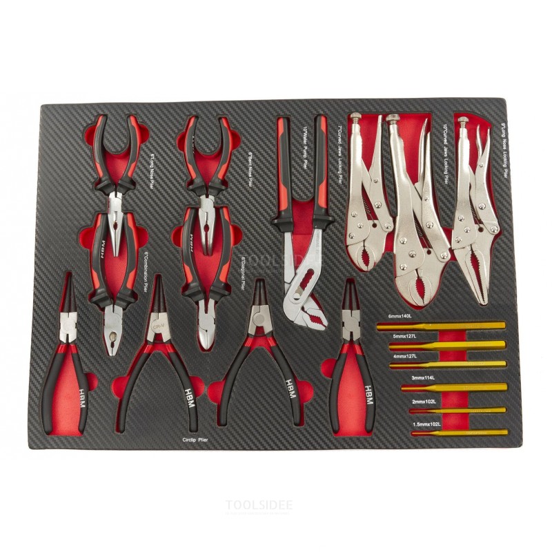 HBM 17 Piece Pliers and Punch Set in Carbon Foam Inlay for Tool Trolley
