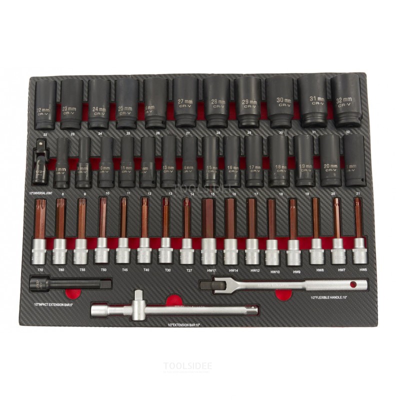 HBM 45 Piece Power Sockets and Bit Set in Carbon Foam Inlay for Tool Trolley