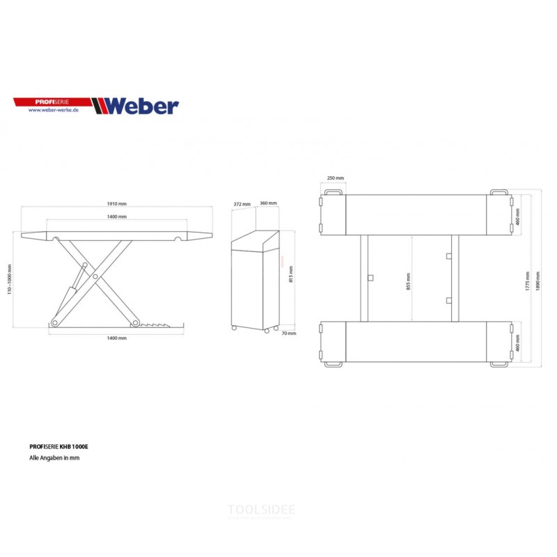 Weber Professional 3 tonnin sähköauton puhdistussilta, puhdistussilta, saksisilta - 230 volttia