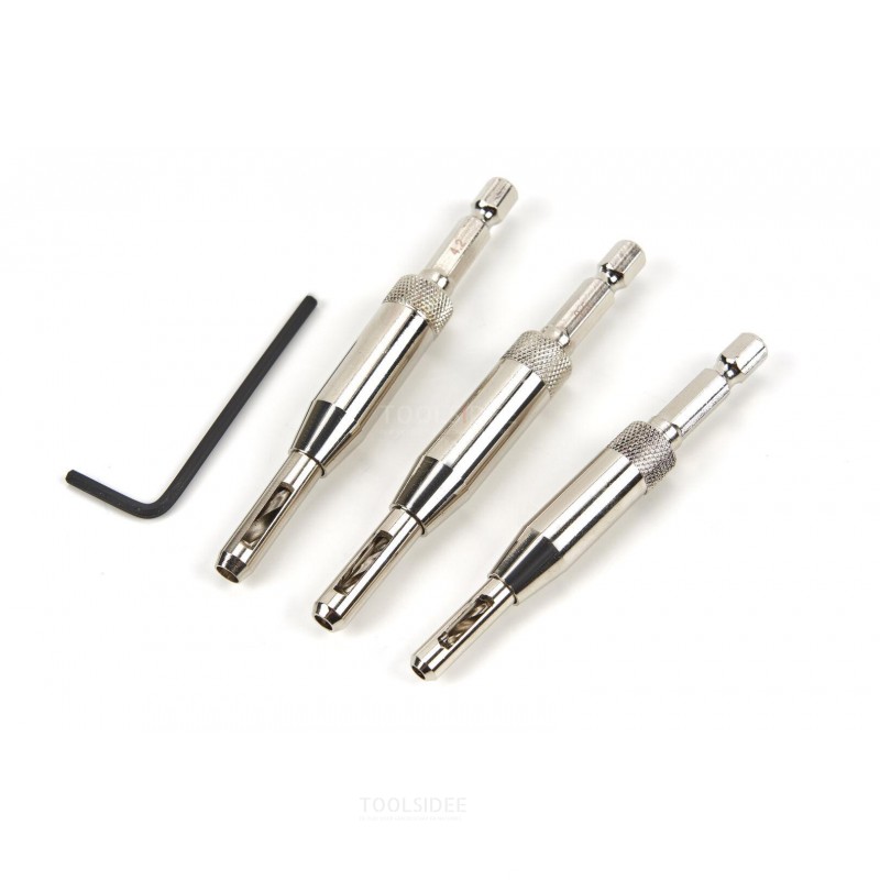 HBM 3-piece HSS Self-centering hinge drill set for hinges and drawer guides
