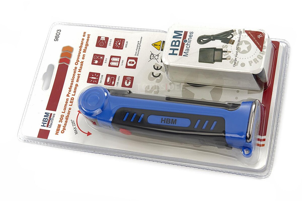 HBM 300 Lumen Professional Foldable and Rechargeable LED Lamp with Hook and Magnet