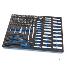 HBM 81 Piece Socket Set INCH Sizes with Ratchets in Carbon Foam inlay for Tool Trolley