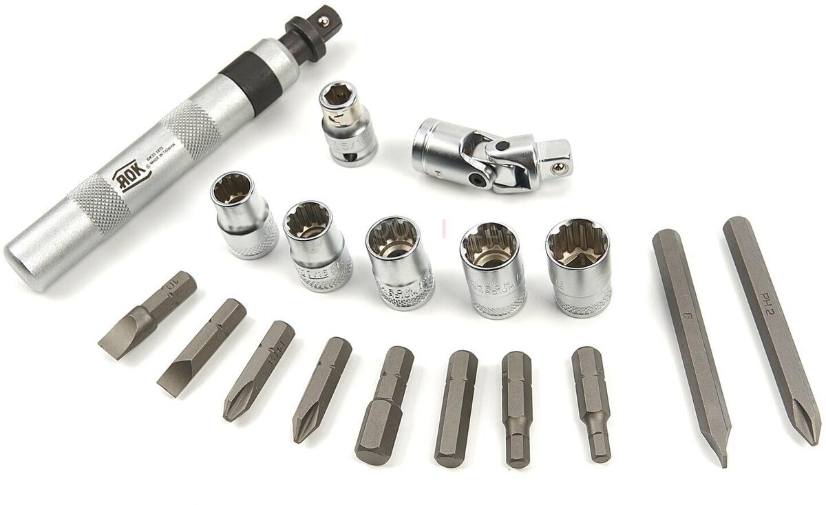 AOK 18-delars professionell slagskruvmejseluppsättning med bitar och kepsar