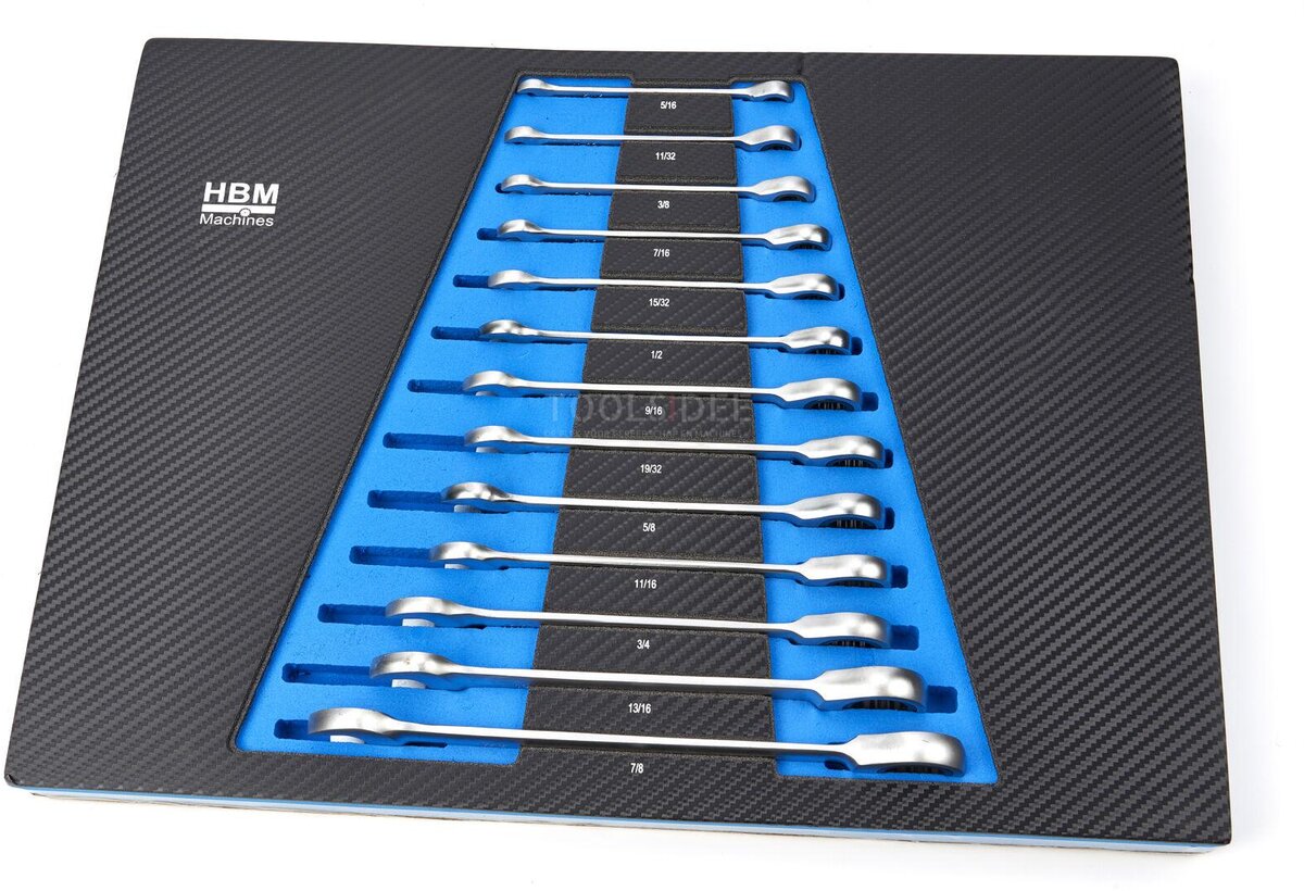  HBM 13-osainen rengas, räikkä, jakoavainsarja INCH hiilivaahtoa työkaluvaunuun