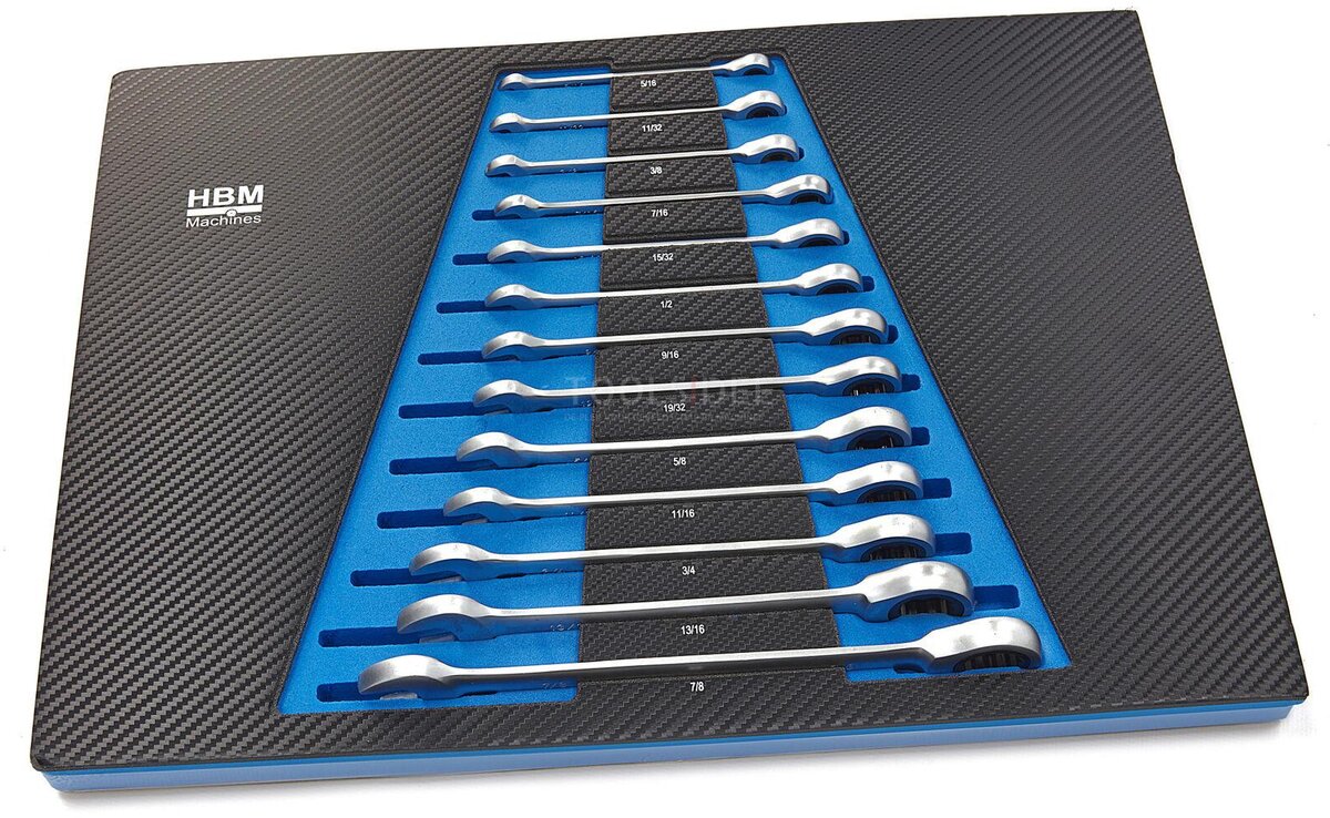  HBM 13-osainen rengas, räikkä, jakoavainsarja INCH hiilivaahtoa työkaluvaunuun