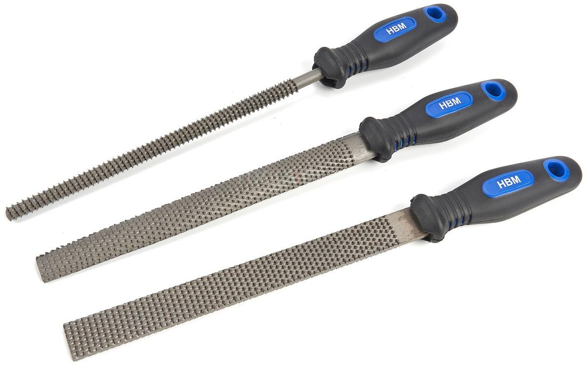  HBM 3-osainen Deluxe-puuraspi-/puuviilasetti, jossa pehmeät kahvat