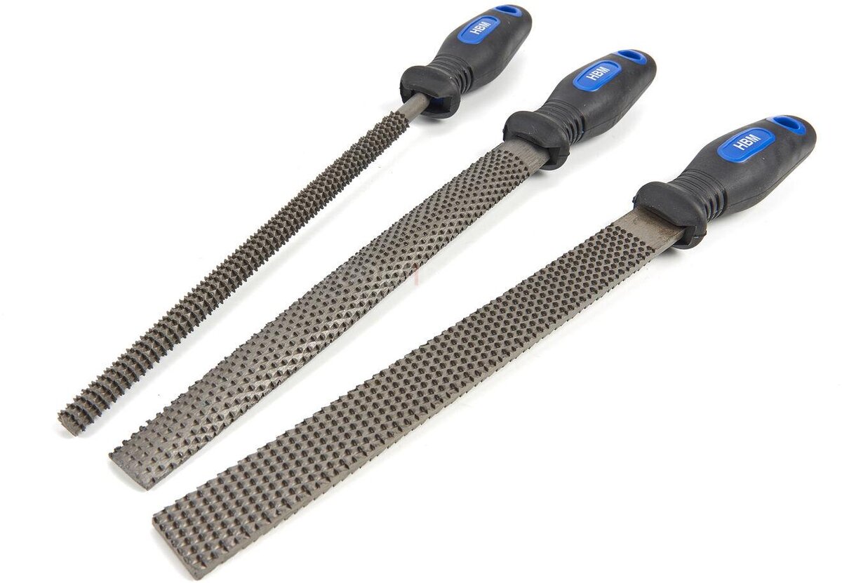  HBM 3-osainen Deluxe-puuraspi-/puuviilasetti, jossa pehmeät kahvat