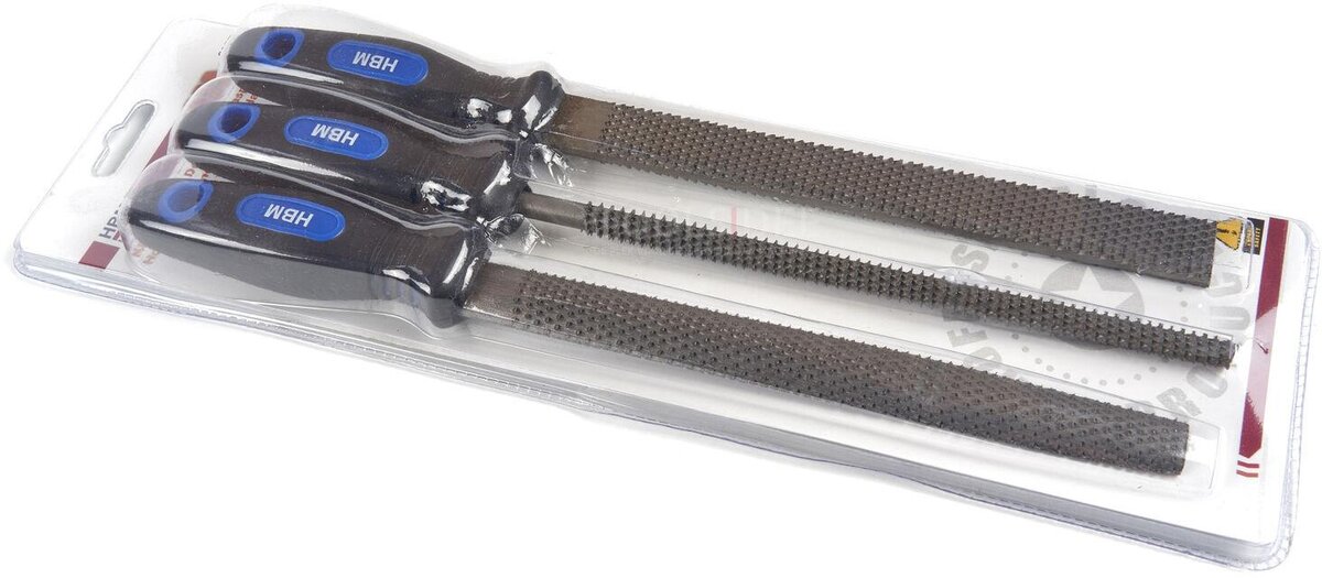  HBM 3-osainen Deluxe-puuraspi-/puuviilasetti, jossa pehmeät kahvat