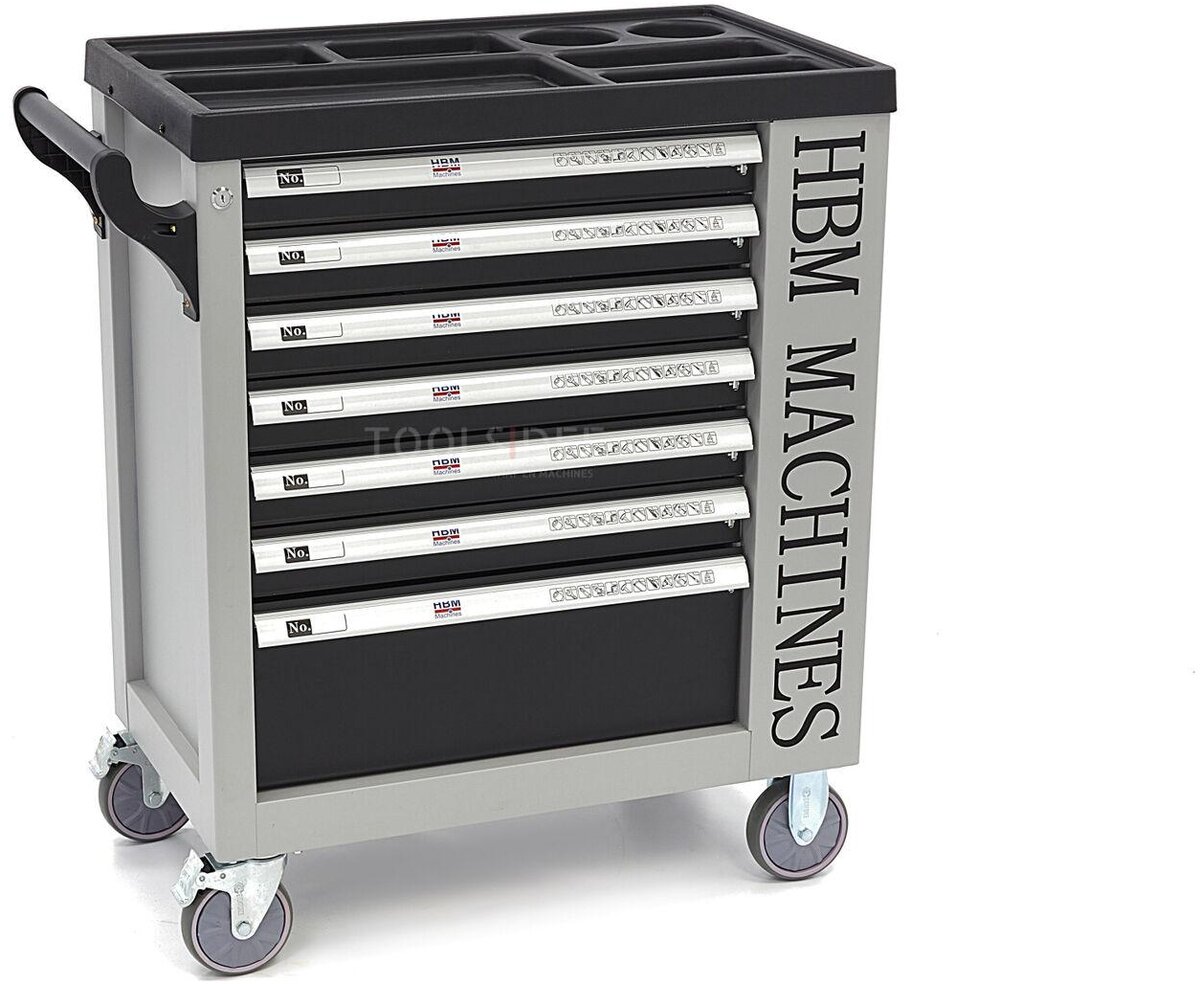 Chariot à outils HBM Premium rempli avec porte - 245 pièces en tailles en pouces Chariot à outils HBM Premium rempli avec porte - 245 pièces en tailles en pouces