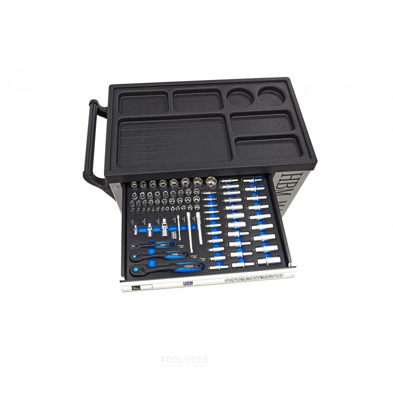 HBM 245 Piece INCH Sizes Premium Filled Tool Trolley With Door and Carbon Inlays