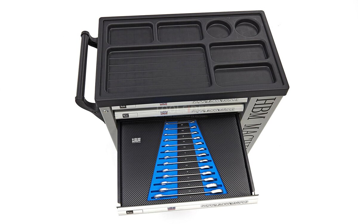 Chariot à outils HBM Premium rempli avec porte - 245 pièces en tailles en pouces Chariot à outils HBM Premium rempli avec porte - 245 pièces en tailles en pouces
