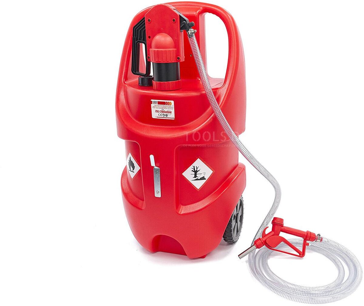 HBM Professional 75 liters mobil oppbevaringstank med manuell pumpe for bensin, diesel og oljer