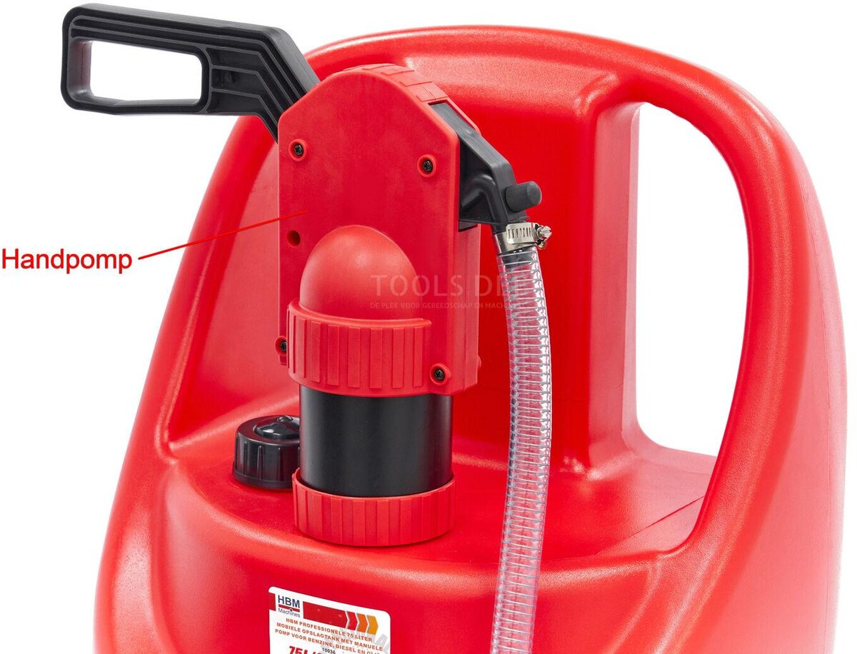 HBM Professional 75 liters mobil oppbevaringstank med manuell pumpe for bensin, diesel og oljer