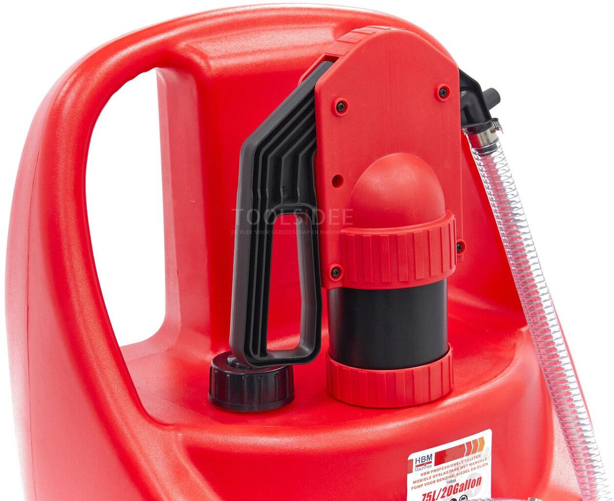 HBM Professional 75 liters mobil oppbevaringstank med manuell pumpe for bensin, diesel og oljer