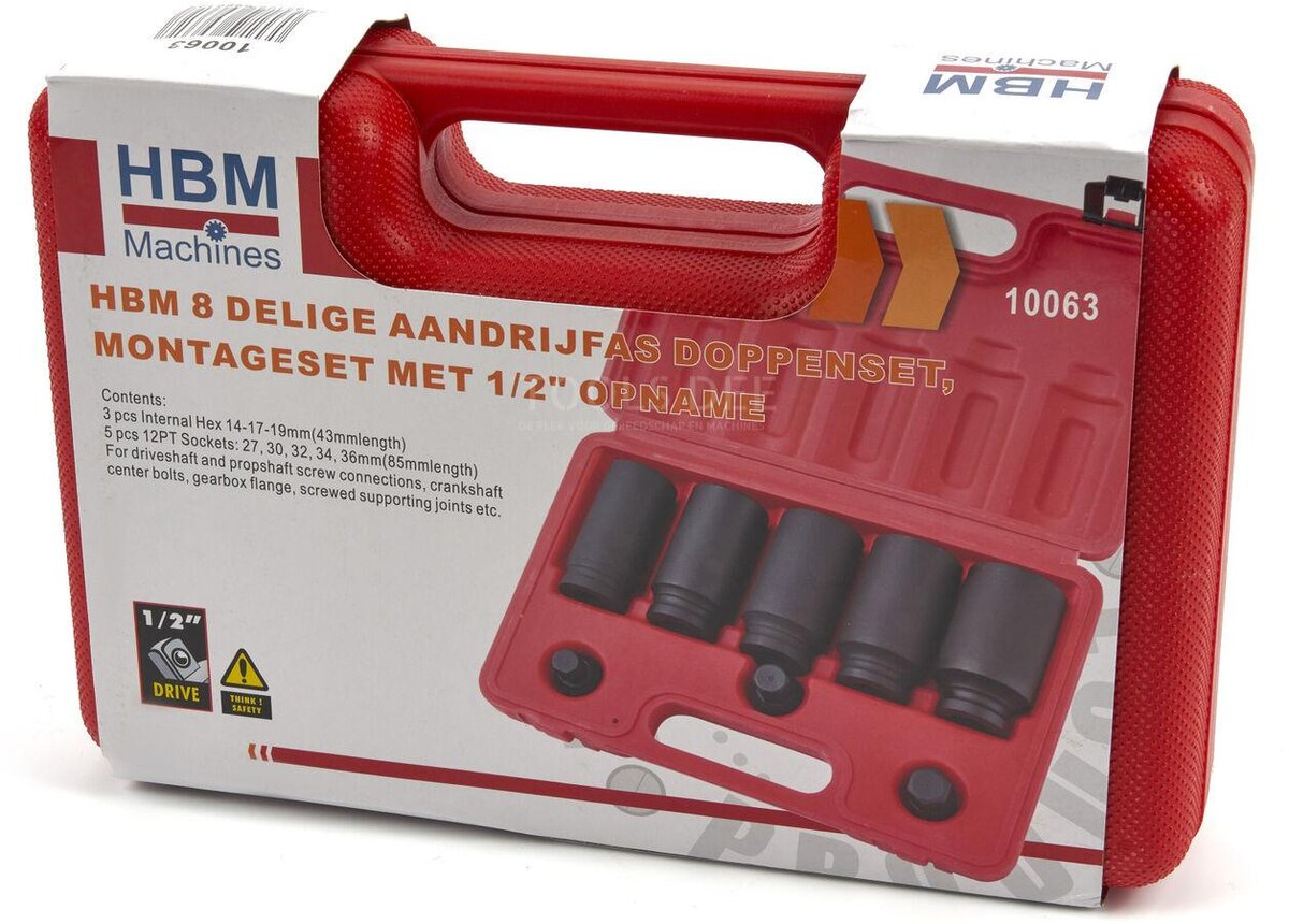 HBM 8-delt drevaksel-sæt, monteringssæt med 1/2 
