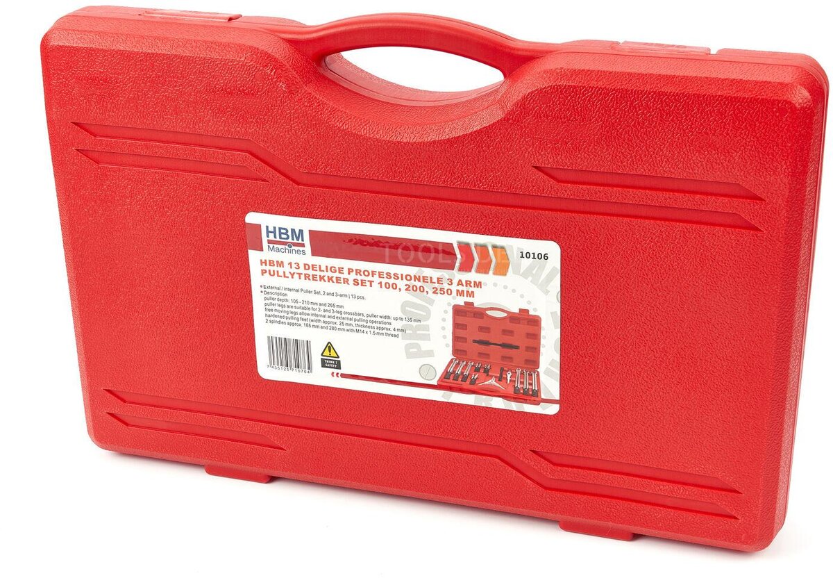 HBM 14 Piece Professional 3 Arm Puller Puller Set 105, 210, 265 mm HBM 14 Piece Professional 3 Arm Puller Puller Set 105, 210, 265 mm