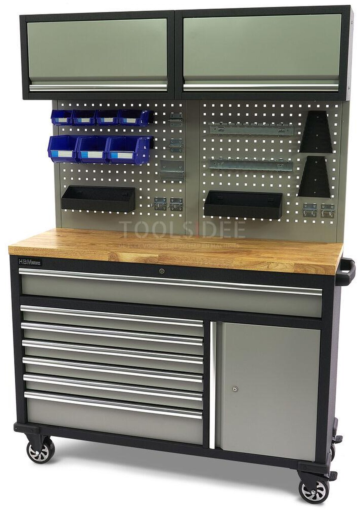 HBM 136 Cm. Professionell mobil arbetsbänk med skåpvägg och tillbehör