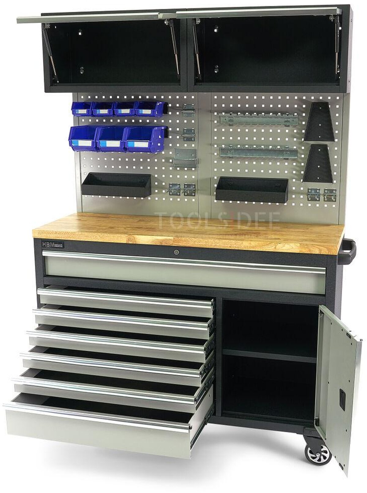 HBM 136 Cm. Professionell mobil arbetsbänk med skåpvägg och tillbehör