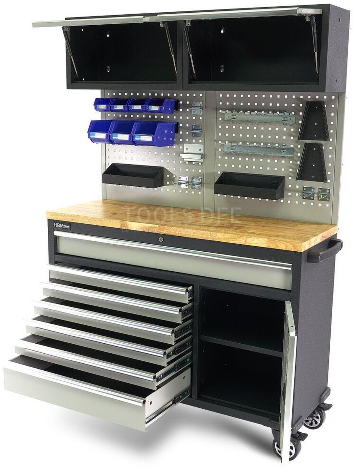 HBM 136 Cm. Professionell mobil arbetsbänk med skåpvägg och tillbehör