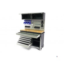 HBM 136 Cm. Professionell mobil arbetsbänk med skåpvägg och tillbehör