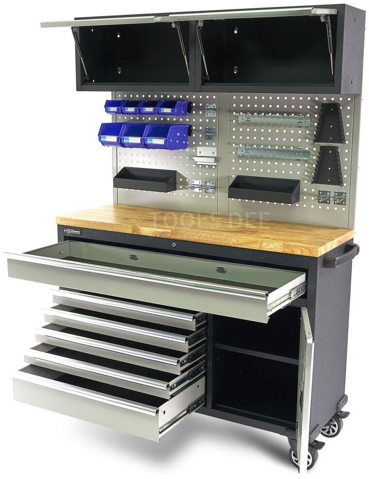 HBM 136 Cm. Professionell mobil arbetsbänk med skåpvägg och tillbehör