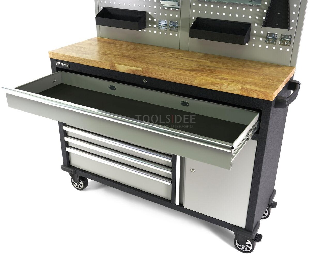HBM 136 Cm. Professionell mobil arbetsbänk med skåpvägg och tillbehör